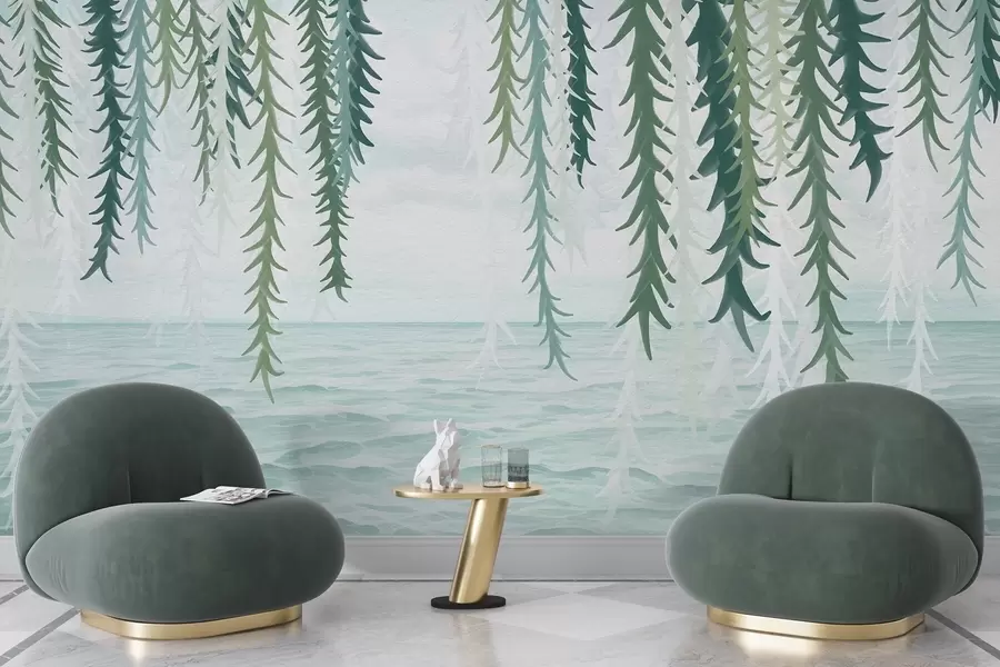 τοιχογραφίες Λεπτά αμπέλια που κρέμονται πάνω από το νερό σε στυλ ακουαρέλας w04830