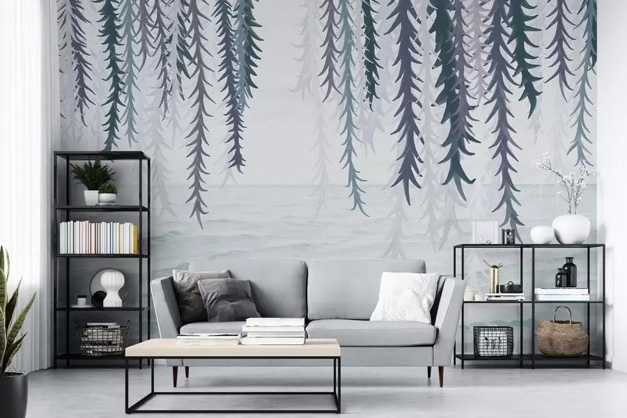 τοιχογραφίες Λεπτά αμπέλια που κρέμονται πάνω από το νερό σε στυλ ακουαρέλας w04830v3