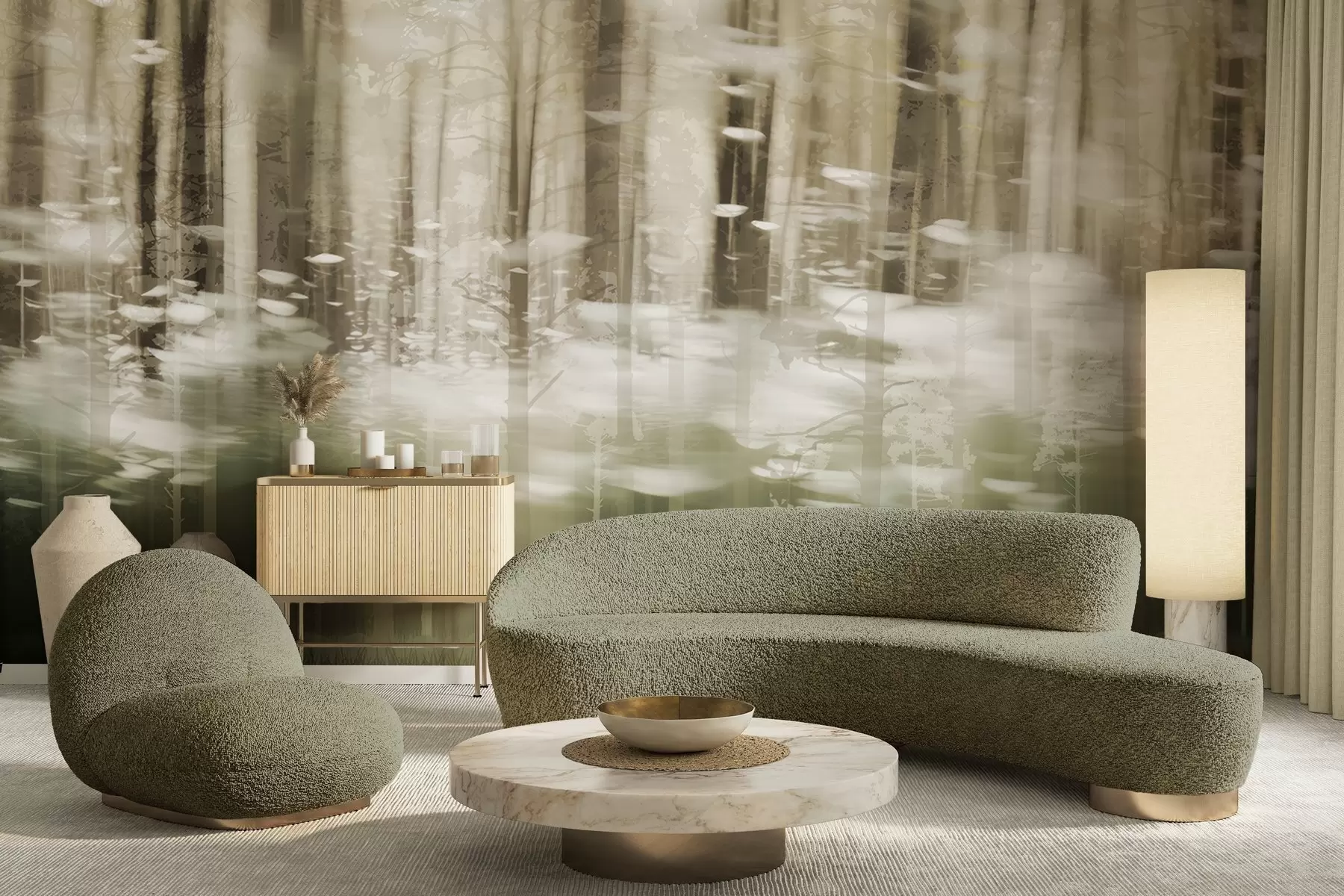 τοιχογραφίες Στυλιζαρισμένοι κορμοί δέντρων σε παστέλ χρώματα w04844