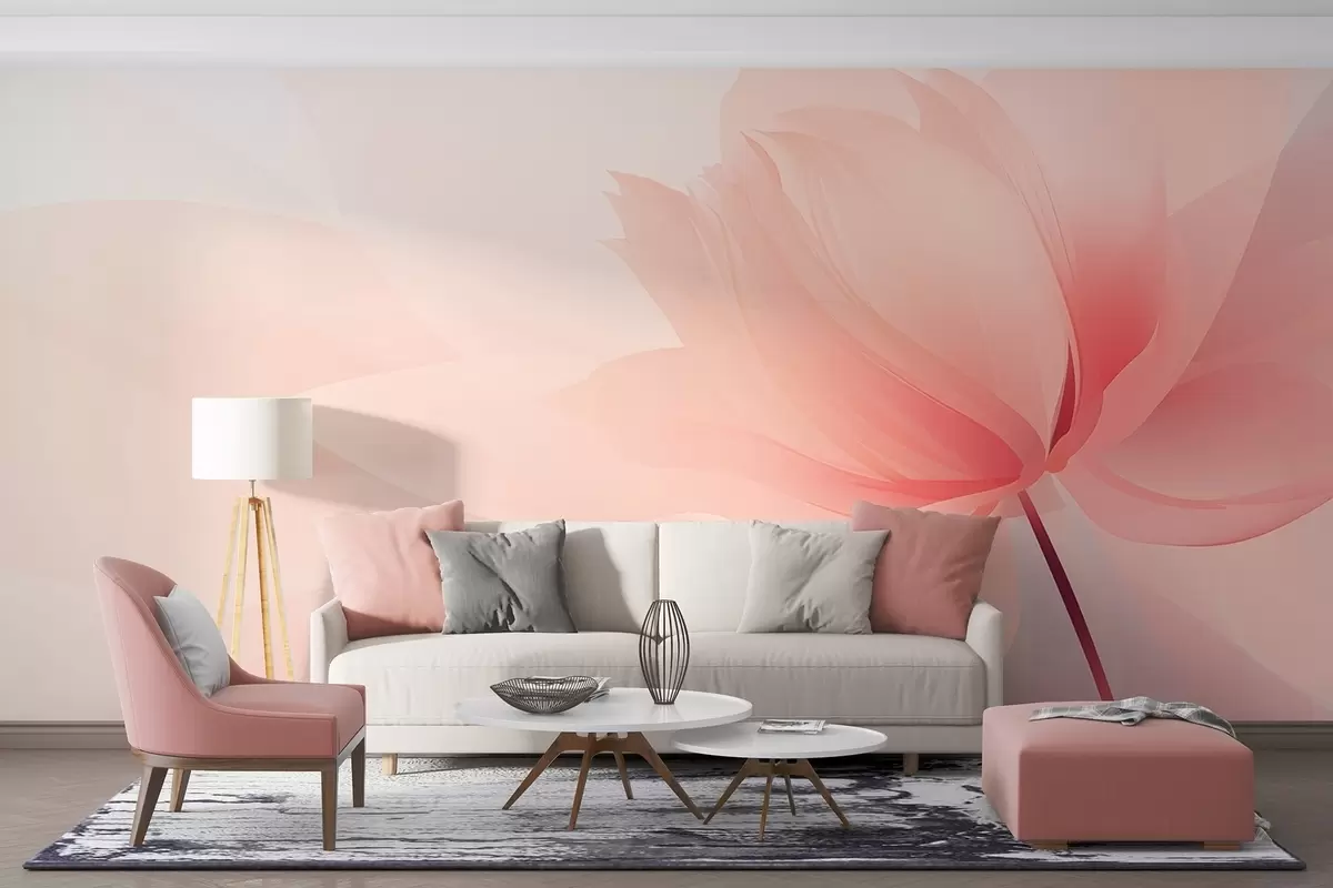 τοιχογραφίες Μεγάλο λουλούδι σε απαλούς ροδακινί-ροζ τόνους w09356