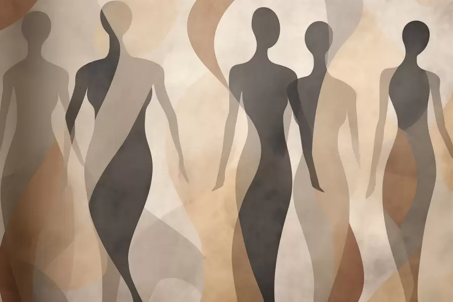 τοιχογραφίες Σιλουέτες και απαλά κύματα σε ζεστούς μπεζ-γκρι τόνους w04787