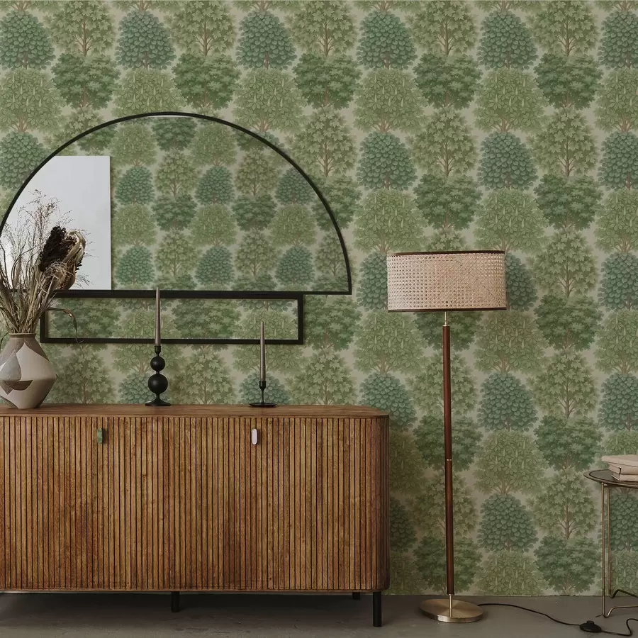 τοιχογραφίες Δέντρο κήπος σε απαλά πράσινα χρώματα σε ανοιχτόχρωμο φόντο a00775