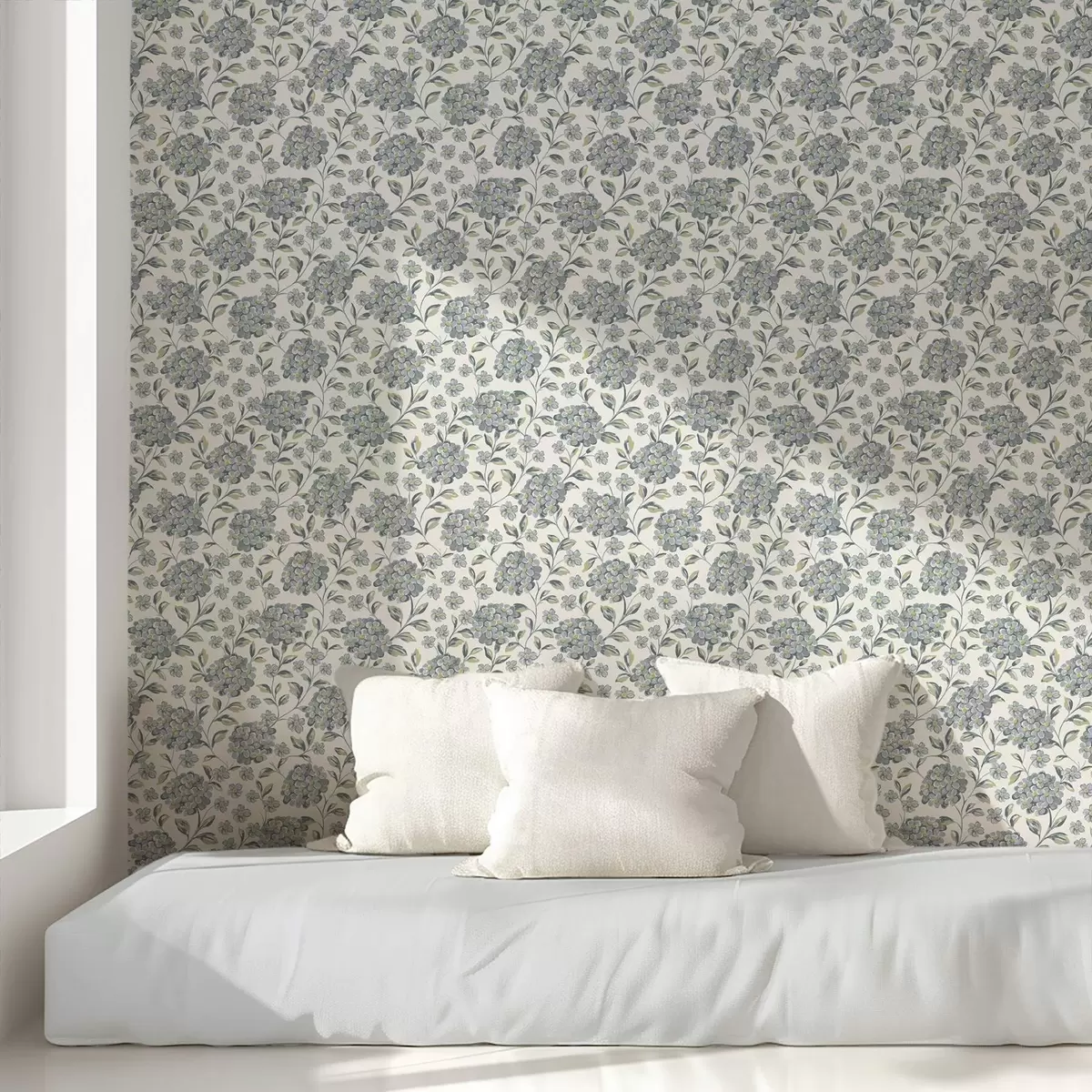 Ταπετσαρία Θαμνώδη άνθη και φύλλα σε γκρι-μπλε παλέτα a00778