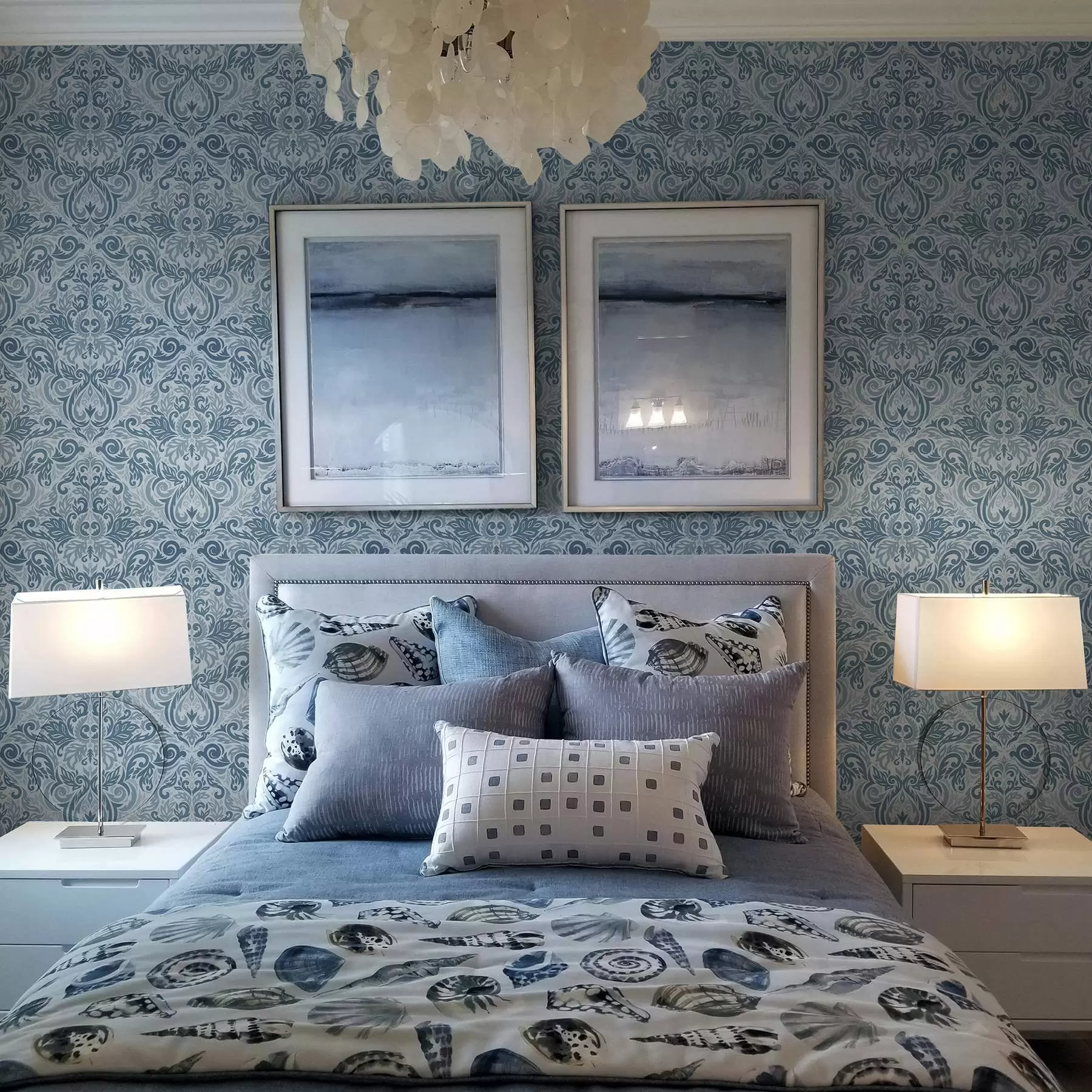 τοιχογραφίες Κλασικό δαμασκηνό, βαθύ μπλε σε ανοιχτό μπλε a00826