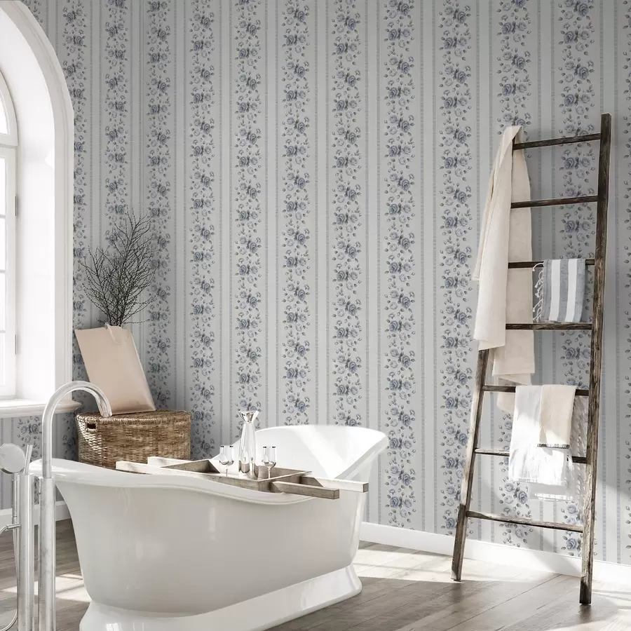 τοιχογραφίες Μπλε τριαντάφυλλα σε κάθετες λωρίδες σε ανοιχτόχρωμο φόντο a00860