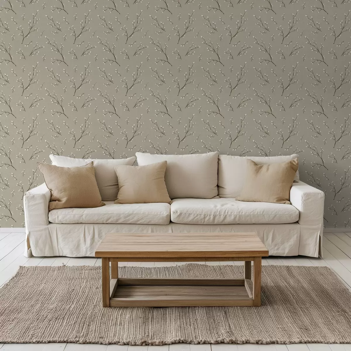 τοιχογραφίες Κλαδιά με λευκά μπουμπούκια σε φόντο λινό ταύπ a00861