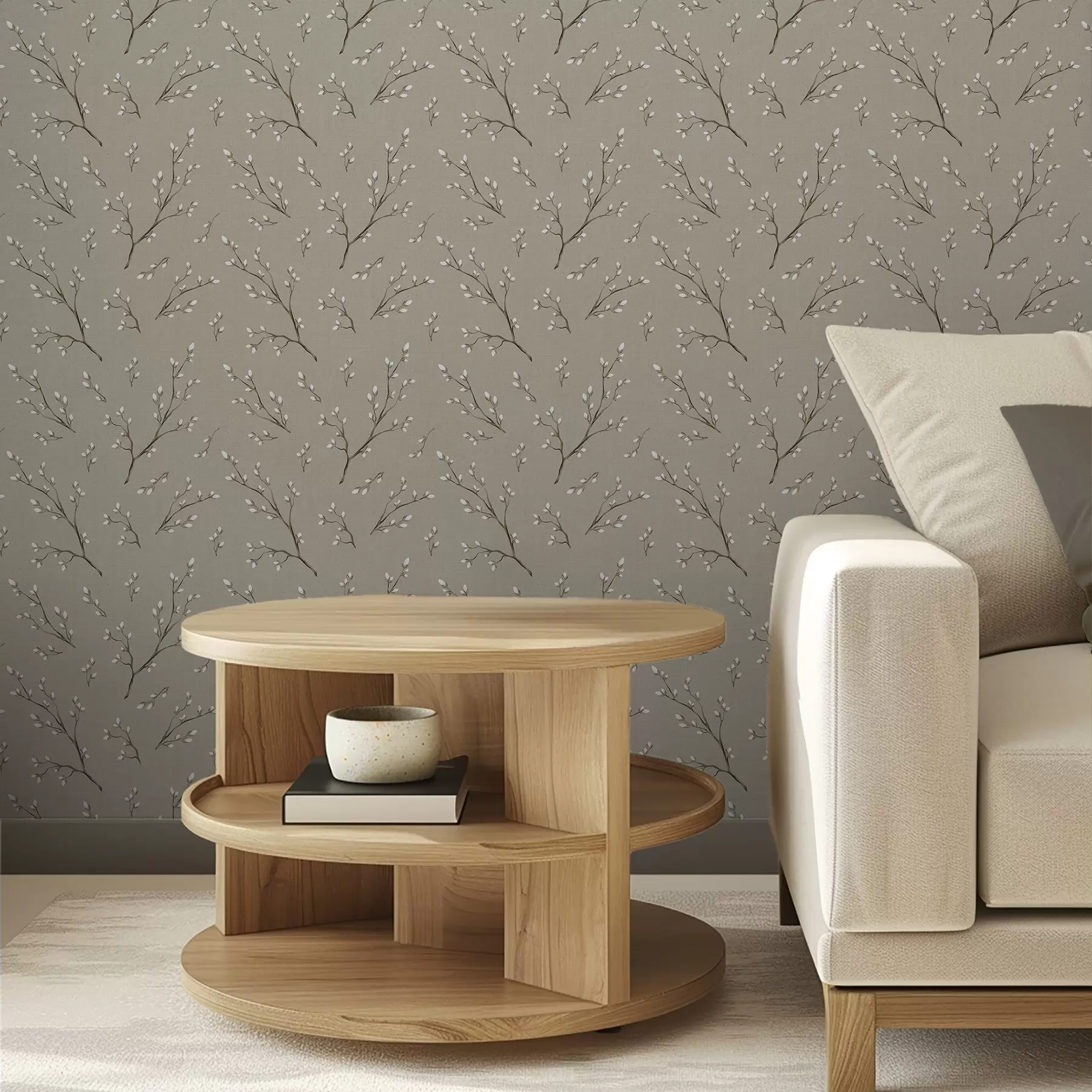 τοιχογραφίες Κλαδιά με λευκά μπουμπούκια σε φόντο λινό ταύπ a00861