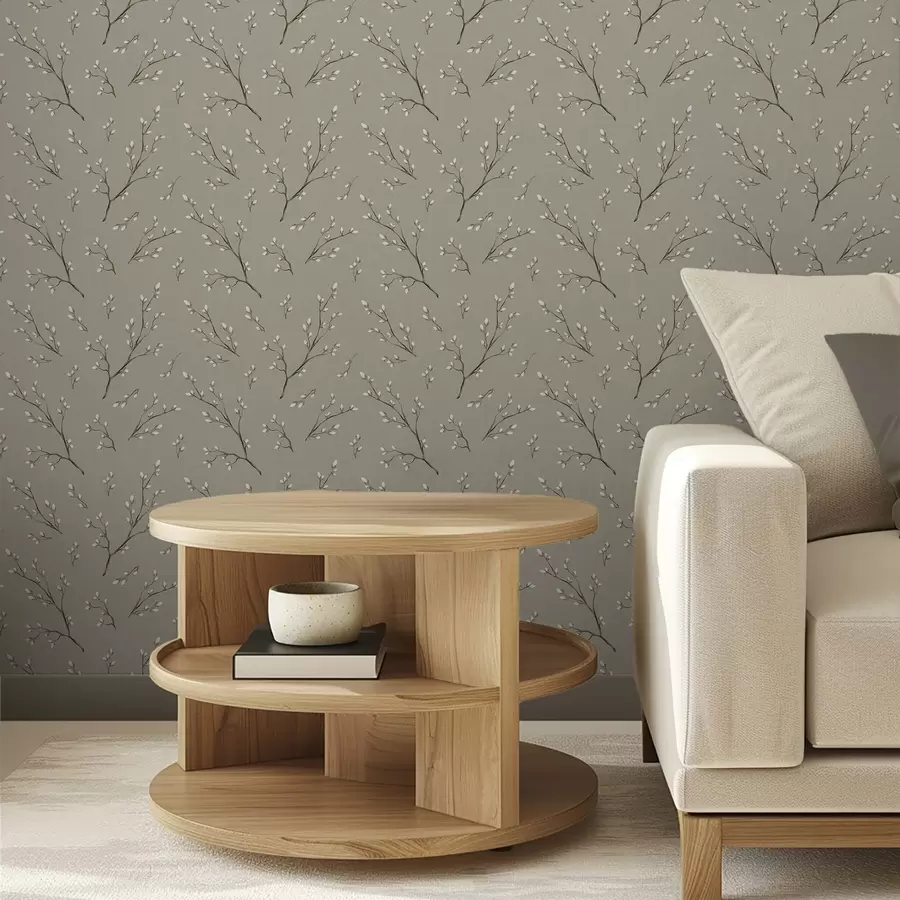 τοιχογραφίες Κλαδιά με λευκά μπουμπούκια σε φόντο λινό ταύπ a00861