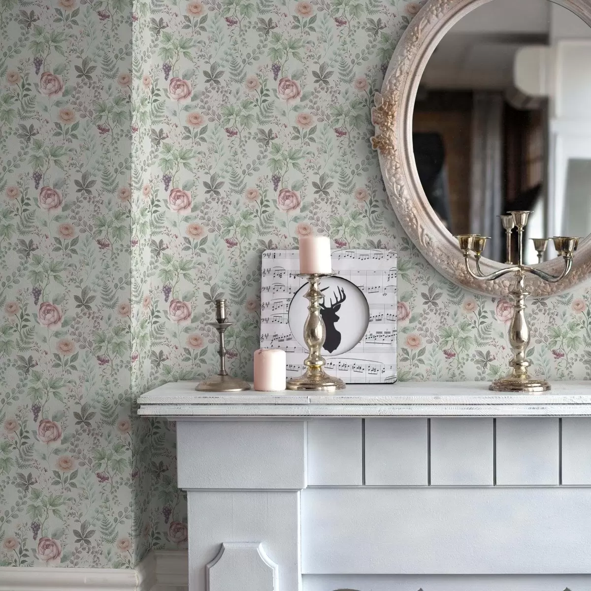 τοιχογραφίες Παστέλ κήπος με τριαντάφυλλα, φτέρες και σταφύλια a00867