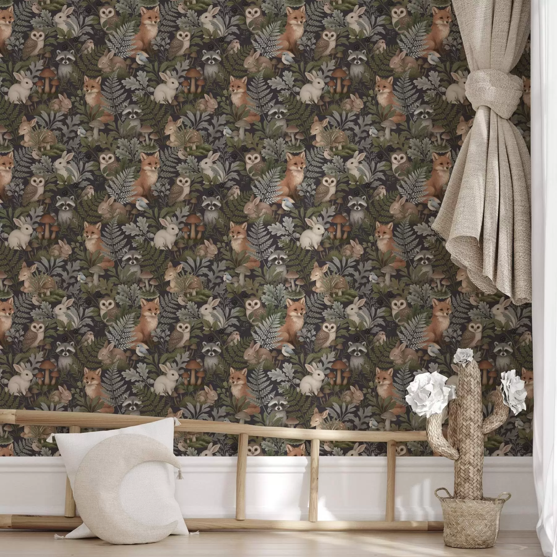 τοιχογραφίες Δασικά ζώα και φτέρες σε βαθύ κάρβουνο a00880