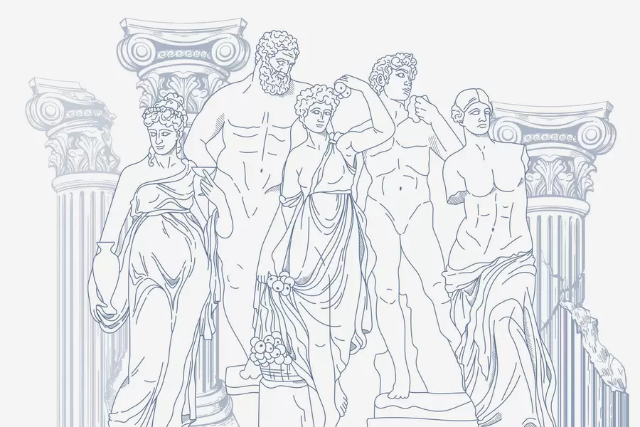 τοιχογραφίες Αρχαίοι άνθρωποι και κολόνες w04865