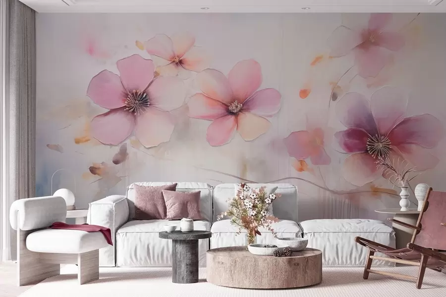 τοιχογραφίες Κλαδί με ροζ λουλούδια σε στυλ ακουαρέλας w09522