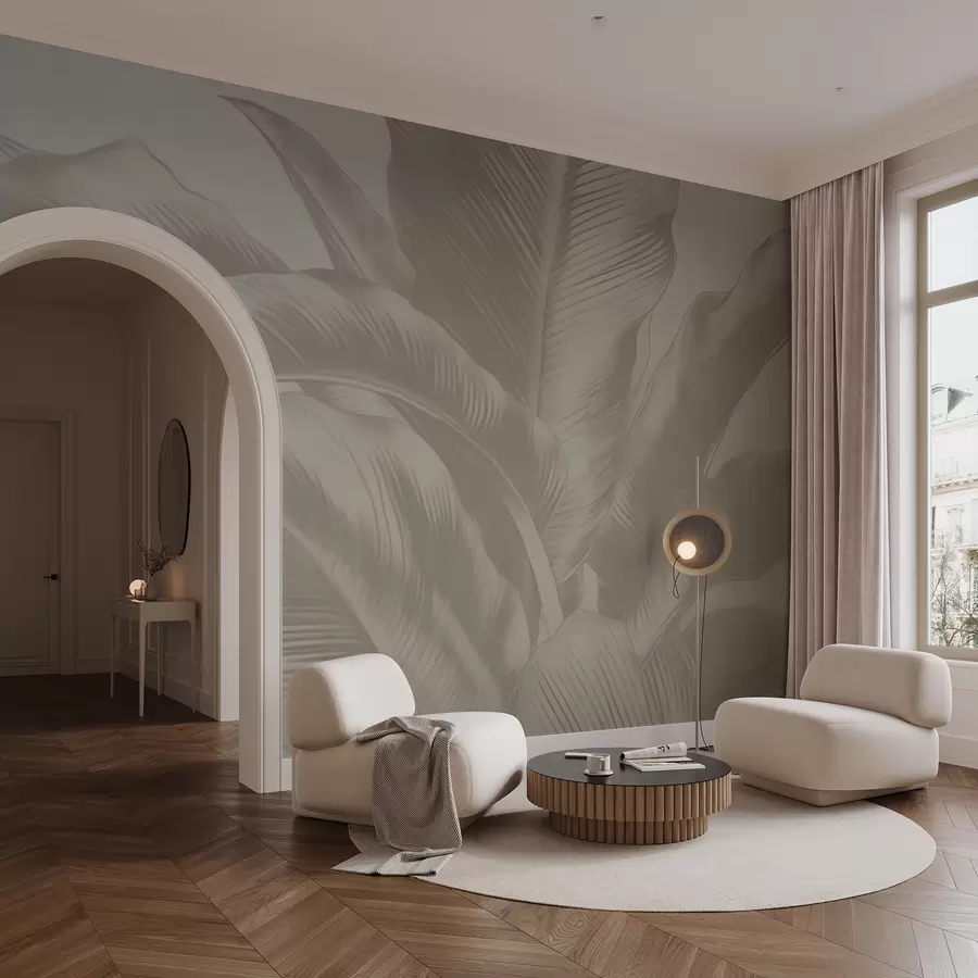 τοιχογραφίες Μακριά φύλλα, φύλλα μπανανιάς με φθαρμένο εφέ w04827v4