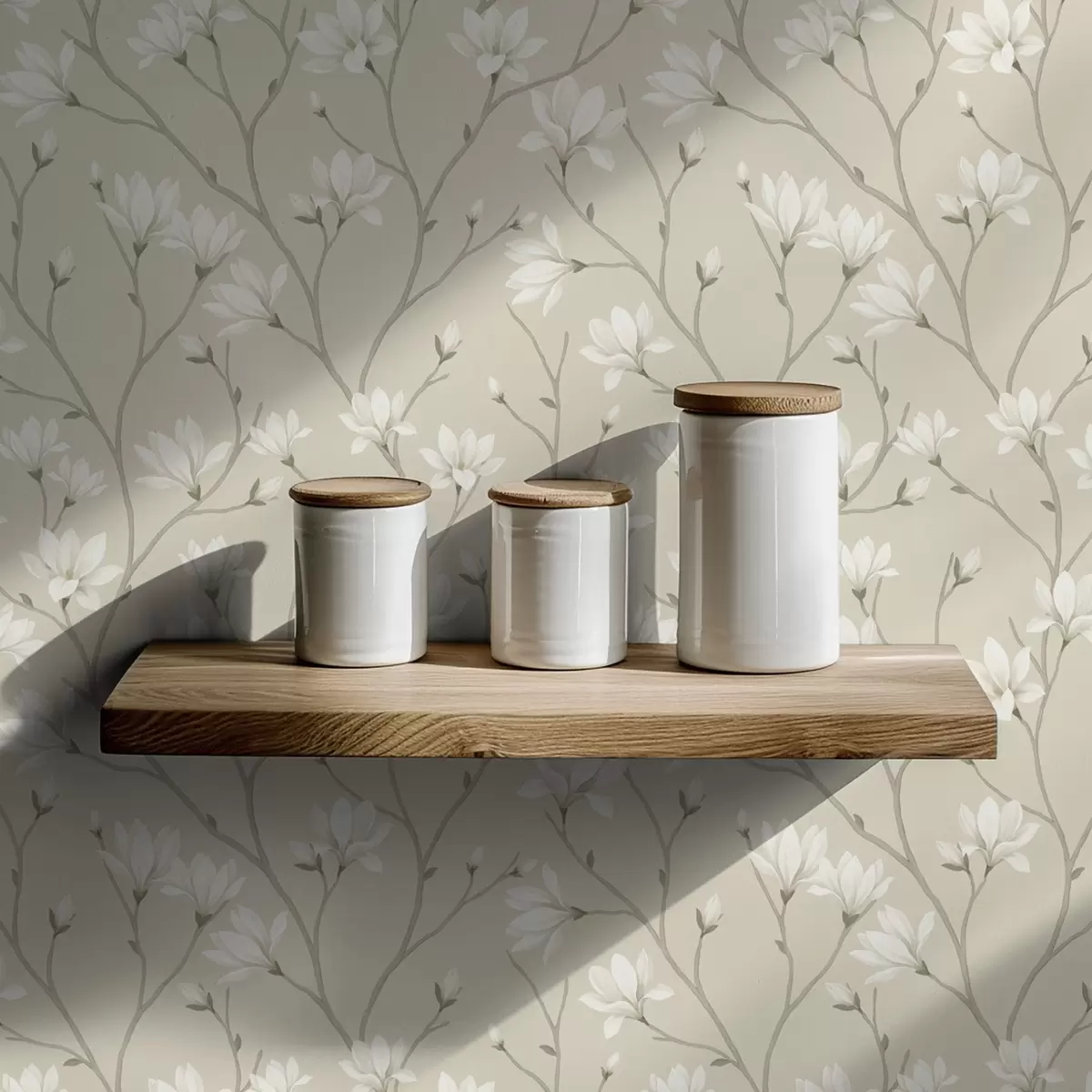 Ταπετσαρία Ελαφριές μανόλιες σε λεπτούς μπεζ κλαδίσκους a00890