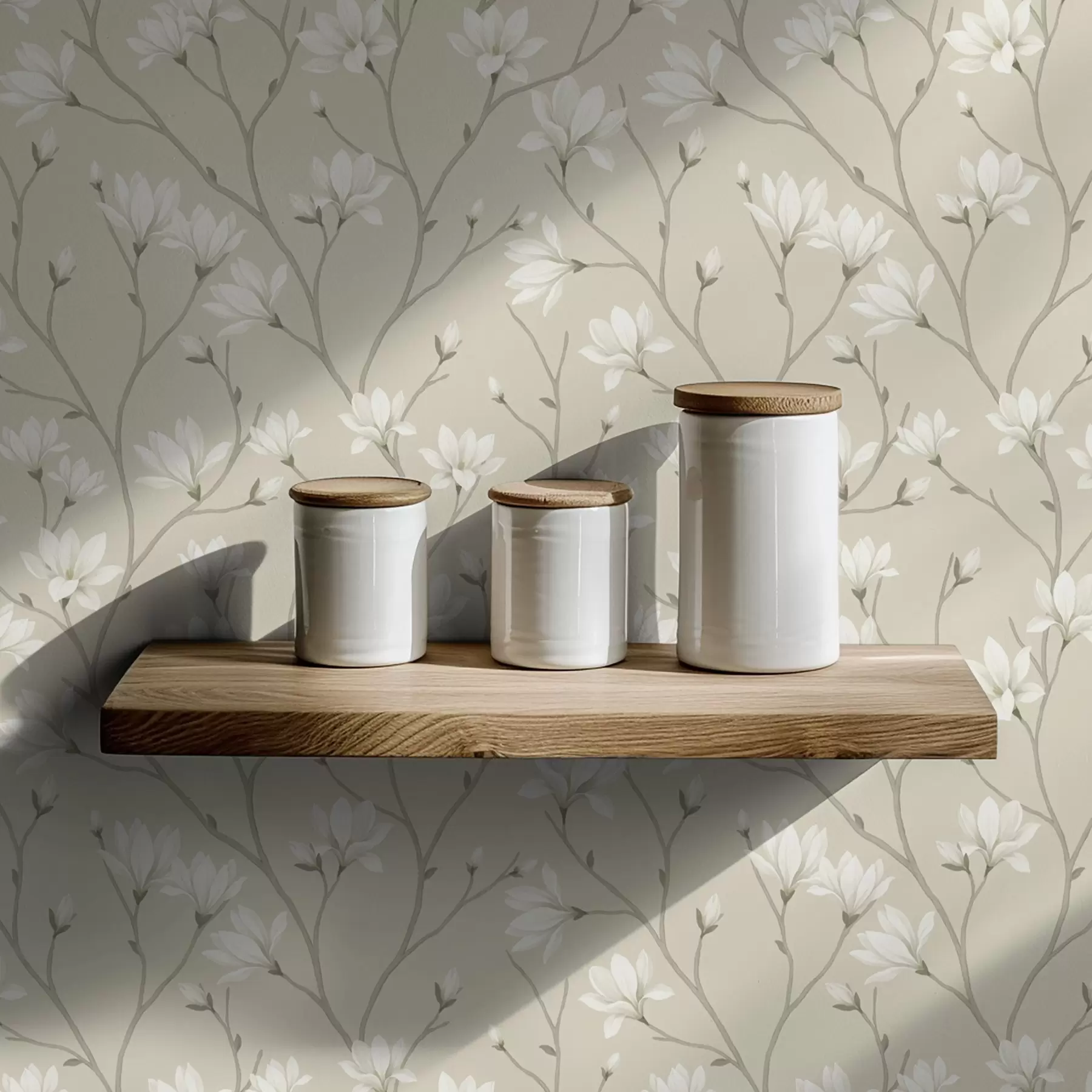 τοιχογραφίες Ελαφριές μανόλιες σε λεπτούς μπεζ κλαδίσκους a00890