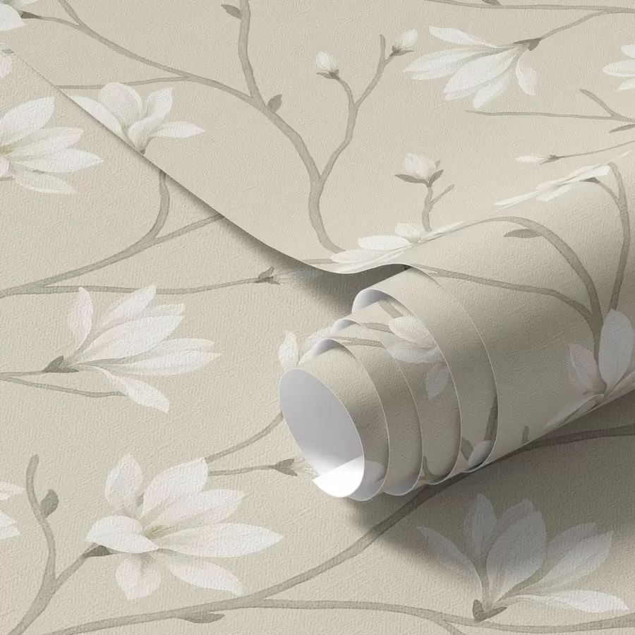 τοιχογραφίες Ελαφριές μανόλιες σε λεπτούς μπεζ κλαδίσκους a00890