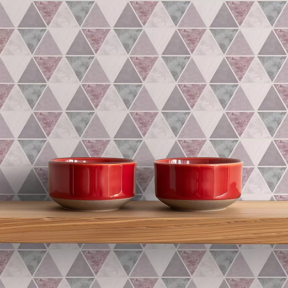 Ταπετσαρία Απαλά τρίγωνα σε γκρι-ροζ και πούδρες αποχρώσεις a00918