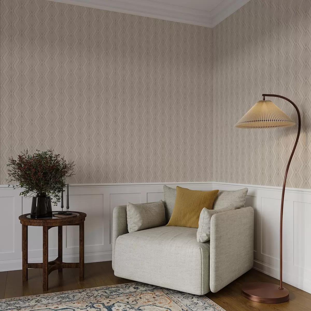 Ταπετσαρία Ελαφρύ διακοσμητικό διαμάντι σε ήρεμους μπεζ τόνους a00925v2