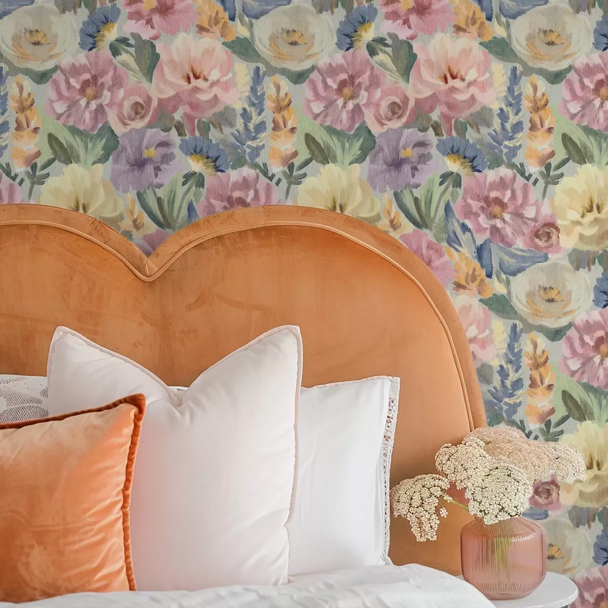 Ταπετσαρία Παστέλ θολά λουλούδια με πινέλο, απαλή παλέτα χρωμάτων a00954