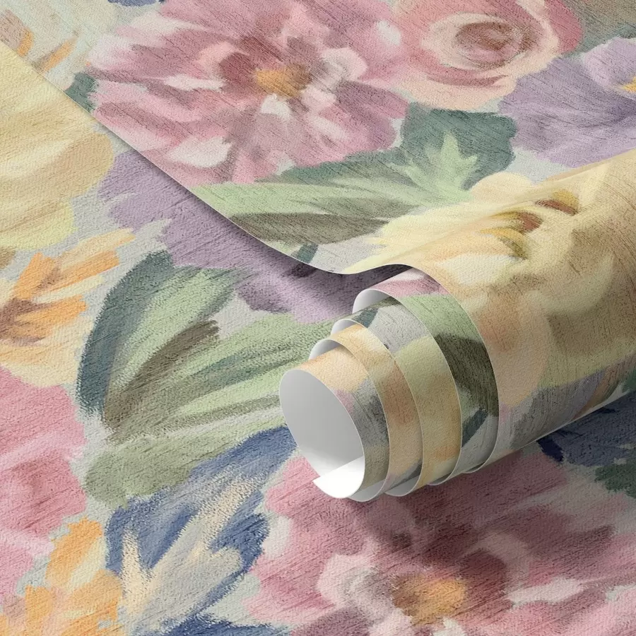 τοιχογραφίες Παστέλ θολά λουλούδια με πινέλο, απαλή παλέτα χρωμάτων a00954