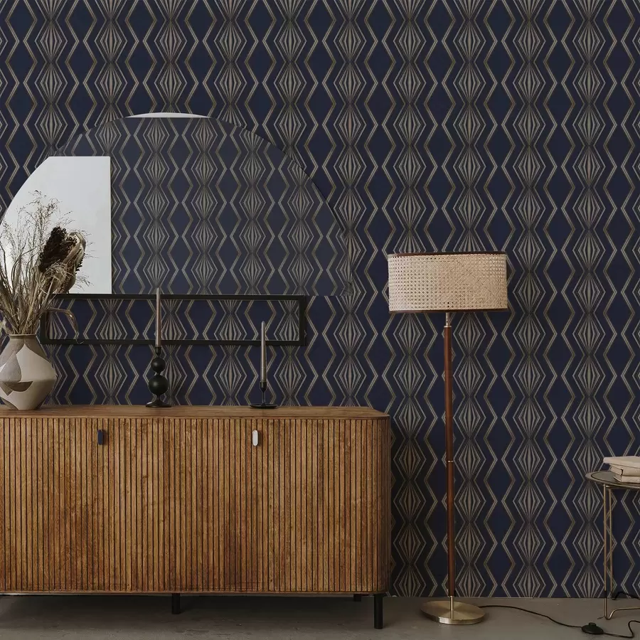 τοιχογραφίες Σκούρο μπλε φόντο με γεωμετρικά διαμάντια και ζιγκ-ζαγκ a00974v2