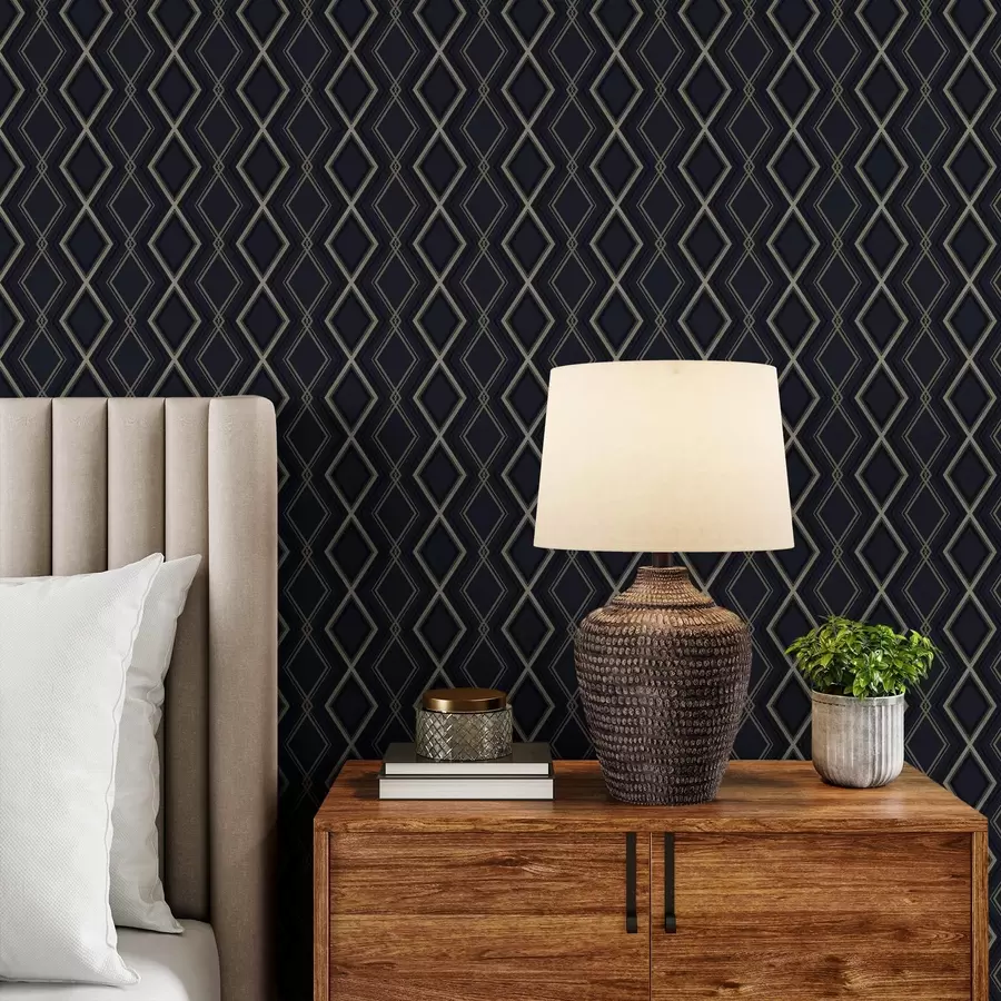 τοιχογραφίες Σκούρο μπλε διαμάντι πλέγμα με λεπτές ανοιχτόχρωμες γραμμές a00975