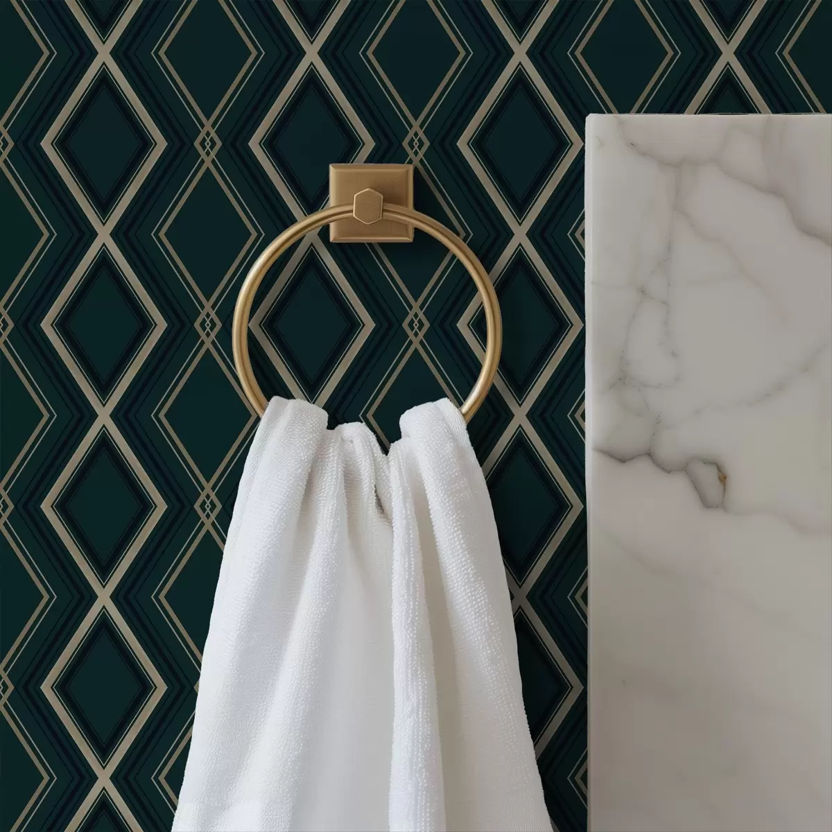 Ταπετσαρία Σκούρο τυρκουάζ φόντο με επαναλαμβανόμενο πλέγμα διαμαντιών a00975v1