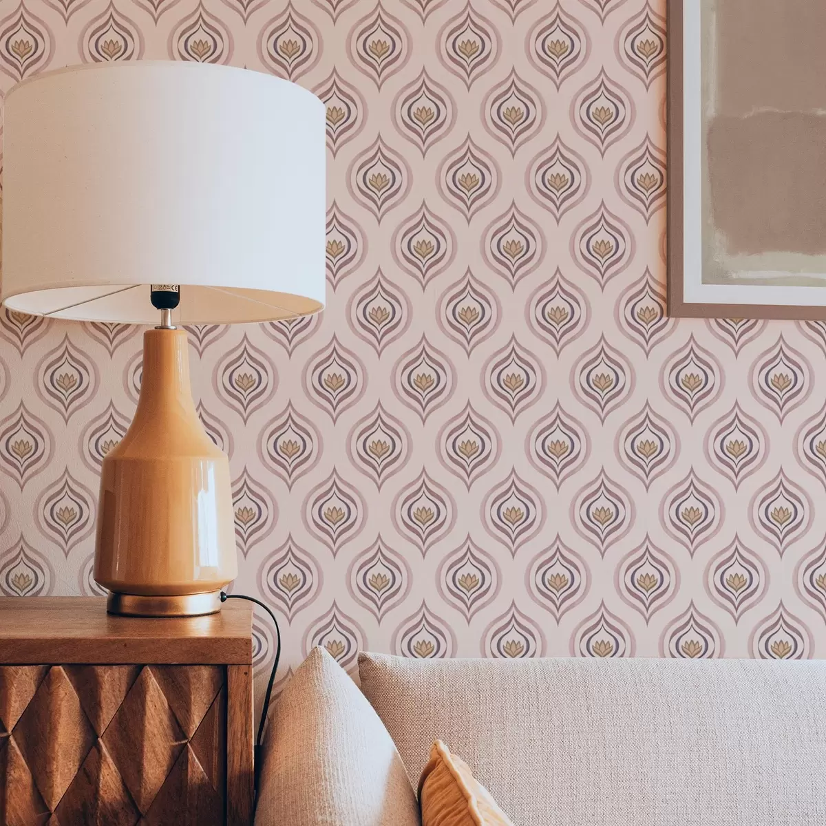 Ταπετσαρία Ρυθμικό μοτίβο σταγόνας με λουλούδι σε φοντάν φόντο a00977