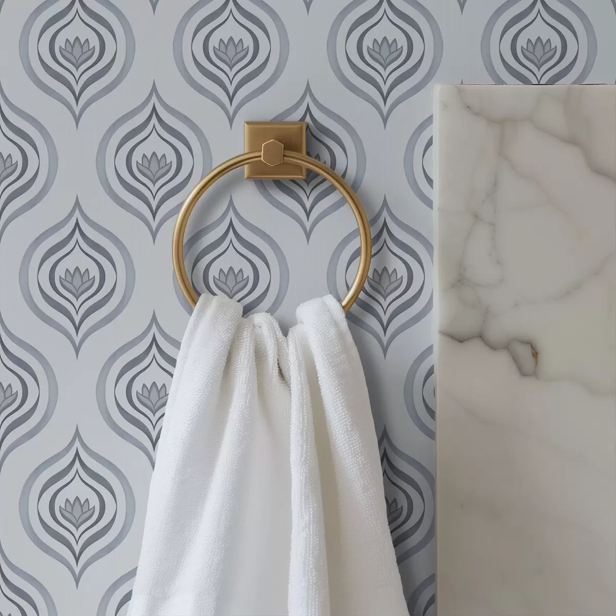 Ταπετσαρία Κουλ μοτίβο σταγόνας με λουλούδι σε γκρι-μπλε αποχρώσεις a00977v3