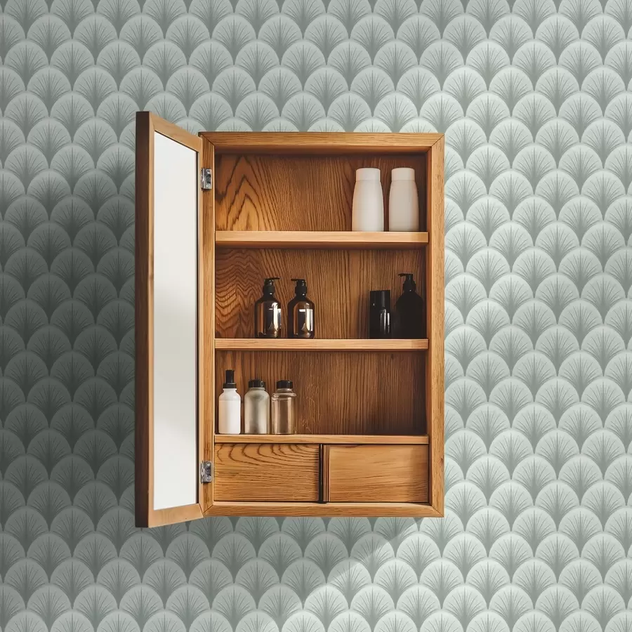 τοιχογραφίες Αψίδες με βότανα μέντας και ακτίνες σε απαλό πρασινωπό φόντο a00978v2