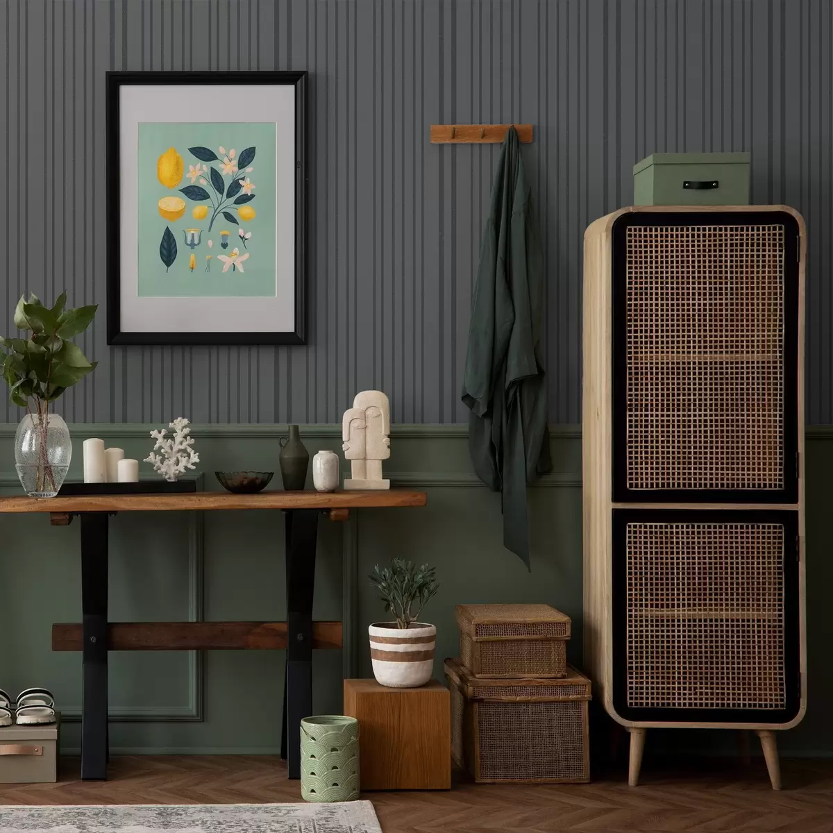 Ταπετσαρία Σκούρο γκρι φόντο με κάθετες ριγέ υφές a00979v1