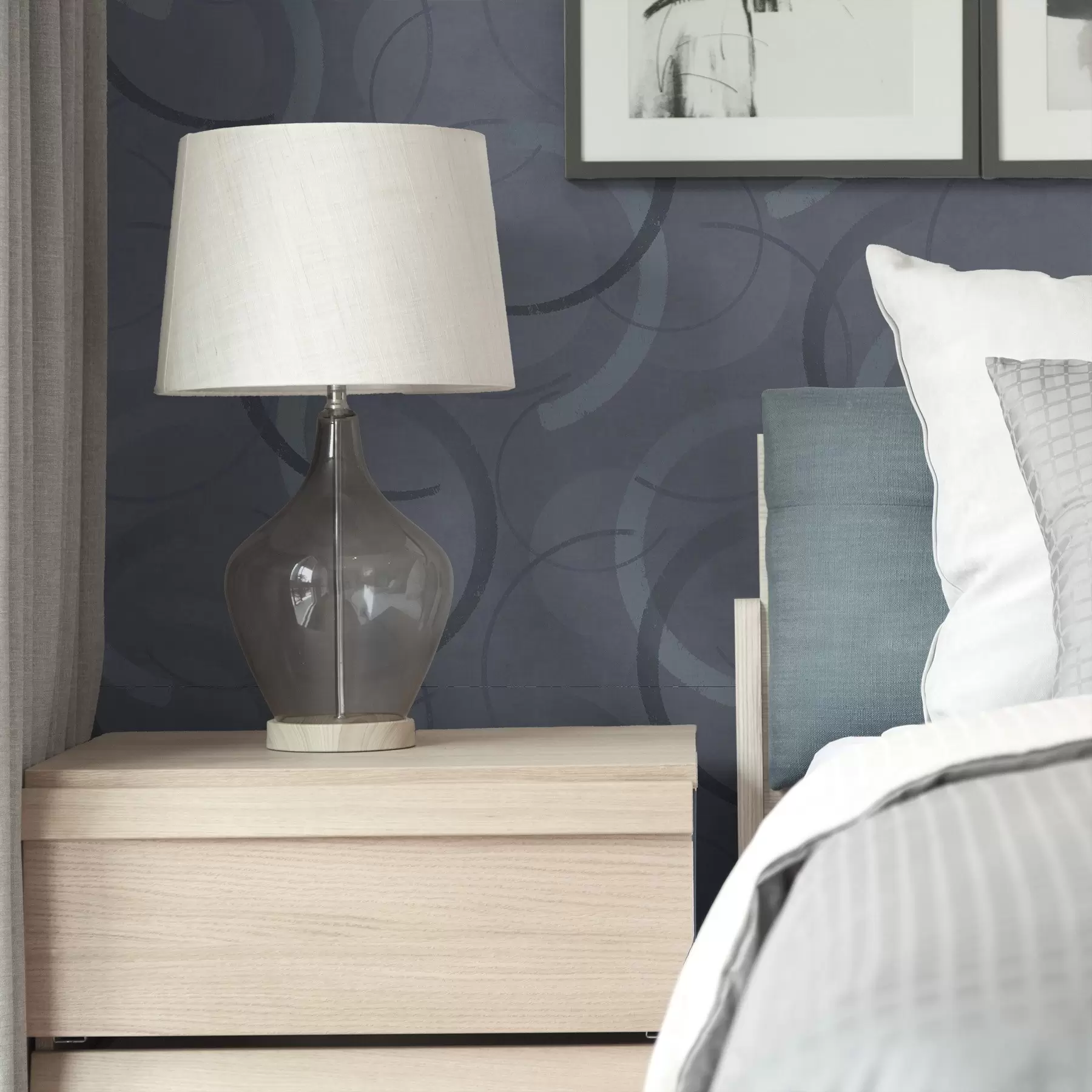 τοιχογραφίες Ημικύκλια και απαλά κύκλα σε μια δροσερή γκρι-μπλε παλέτα a00980