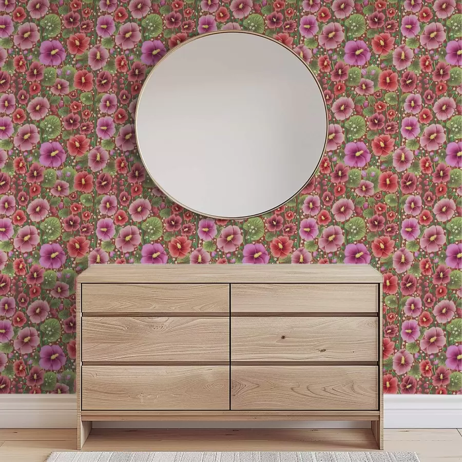 τοιχογραφίες Ανθισμένος ιβίσκος σε ζεστό καφέ-κόκκινο φόντο a00993v1