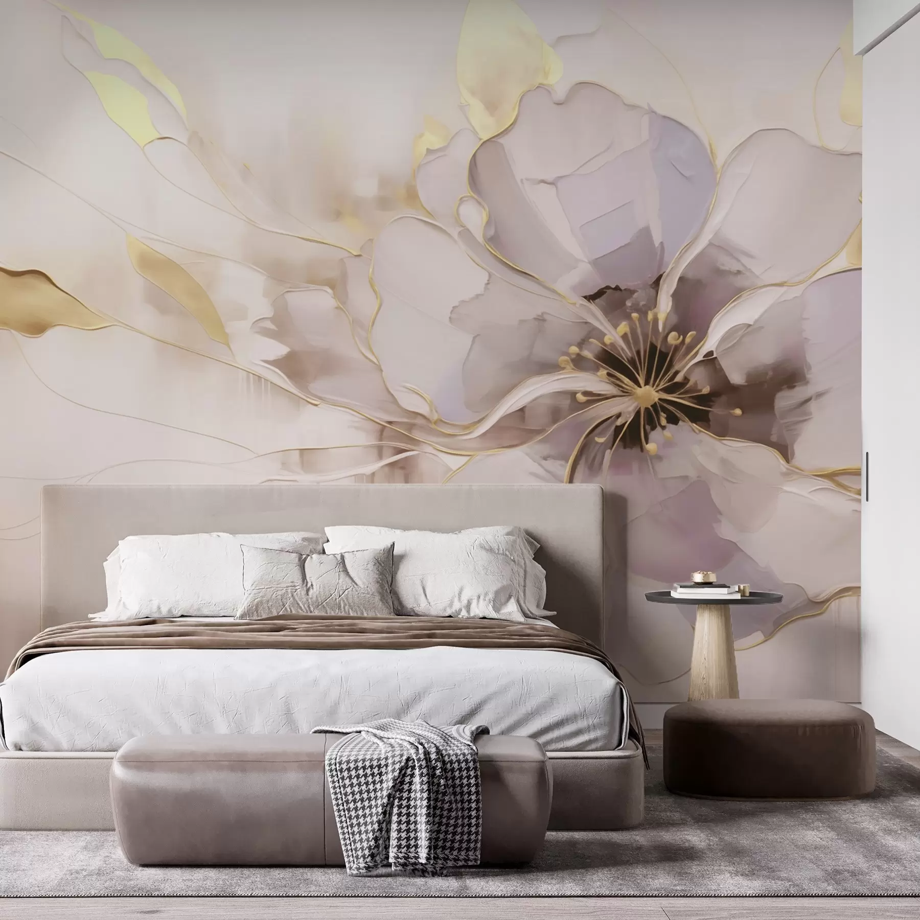 τοιχογραφίες Μπλε λουλούδι με κίτρινες πινελιές σε αφηρημένο στυλ πινελιών w09505