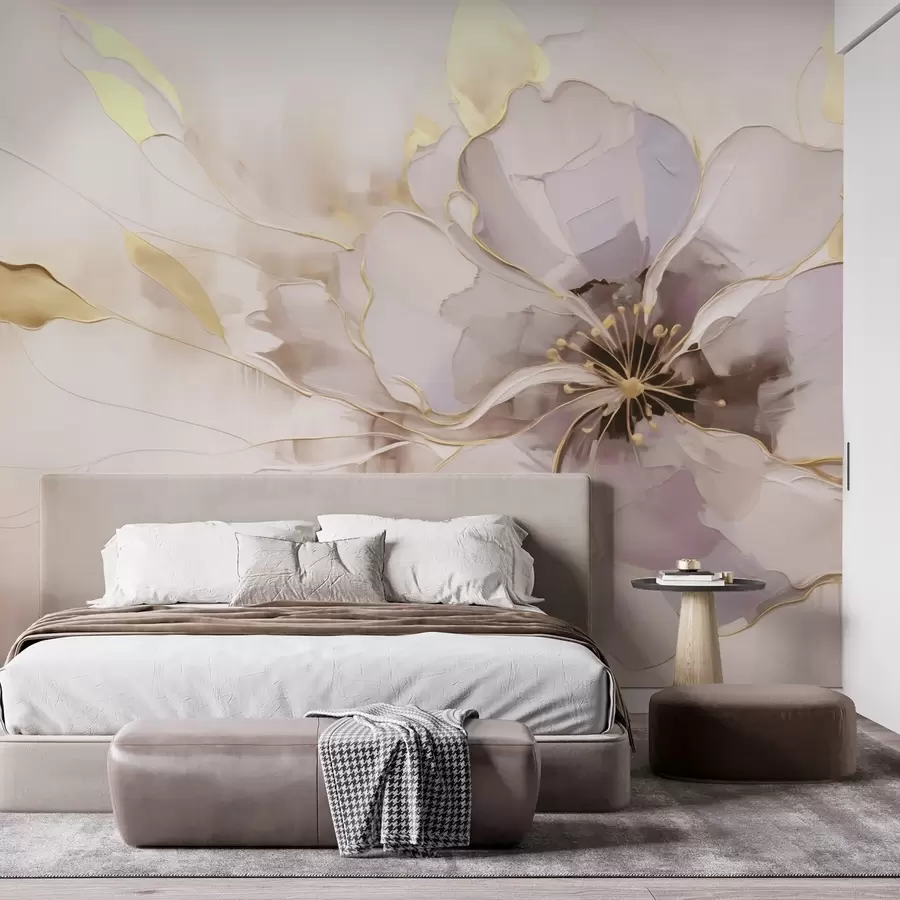 τοιχογραφίες Μπλε λουλούδι με κίτρινες πινελιές σε αφηρημένο στυλ πινελιών w09505