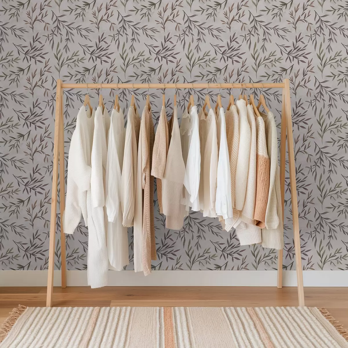 Ταπετσαρία Πολύχρωμα κλαδιά με φύλλα σε ανοιχτόχρωμο φόντο a00936v3