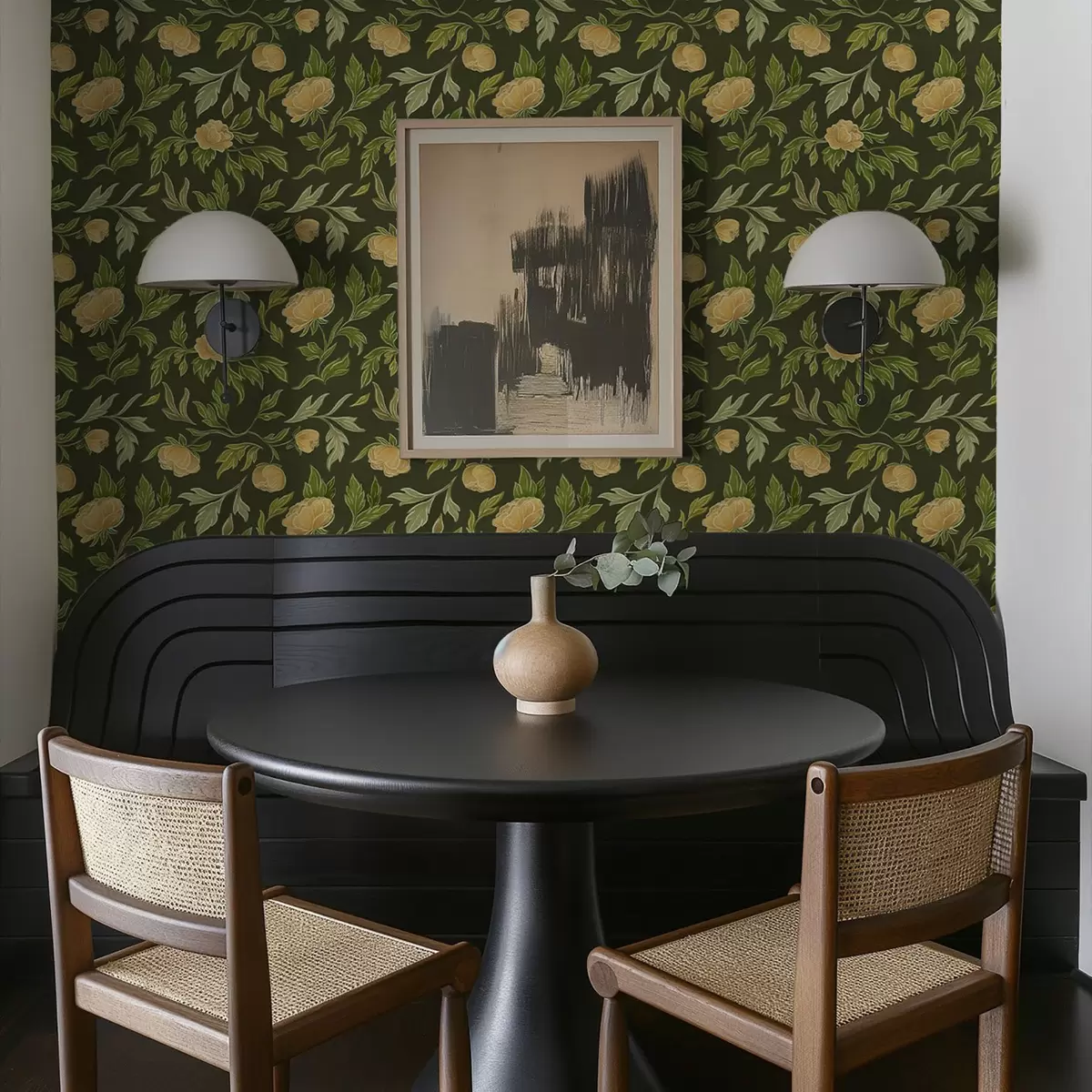 Ταπετσαρία Κίτρινες παιώνιες σε πλούσιο σκούρο πράσινο φόντο a00942v1