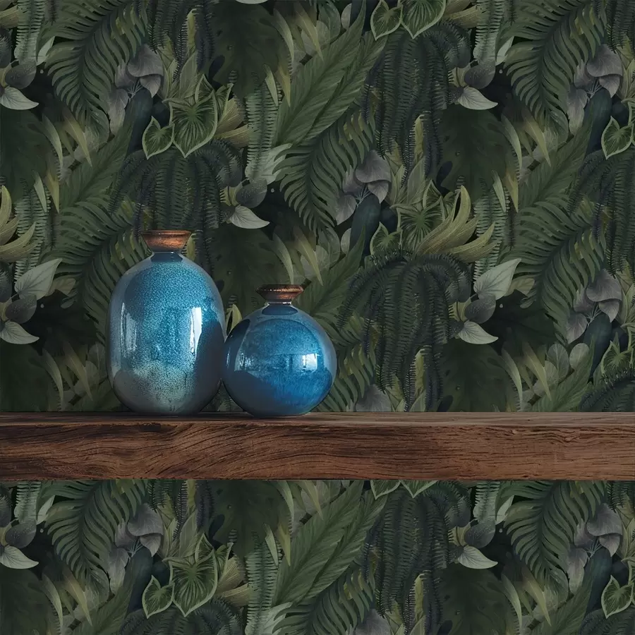 τοιχογραφίες Πυκνό τροπικό φύλλωμα σε βαθιά πράσινα αλσύλλια a00943