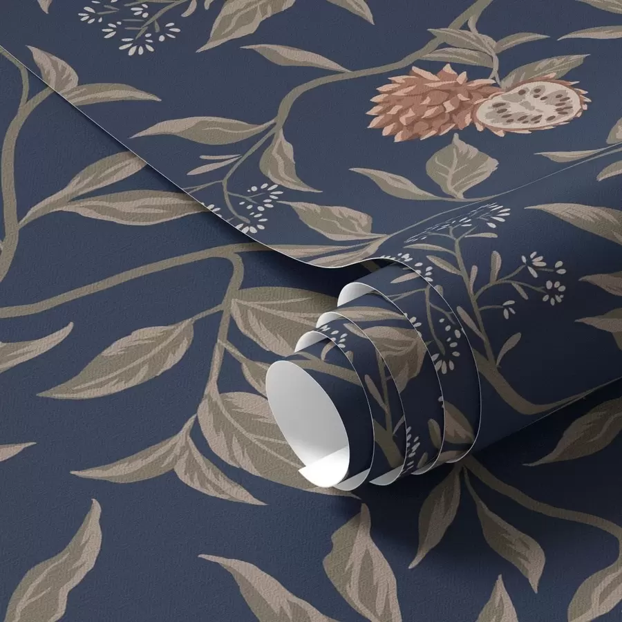 τοιχογραφίες Μπλε κήπος με κλαδιά, φρούτα και μικροσκοπικά άνθη a00959