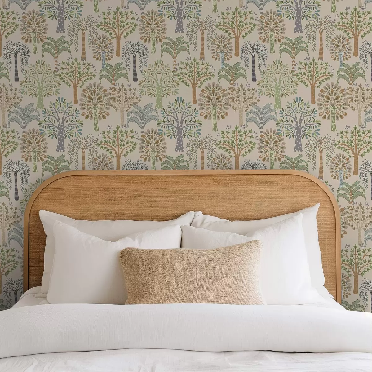 Ταπετσαρία Διακοσμητικά δέντρα σε απαλή φυσική παλέτα a00960