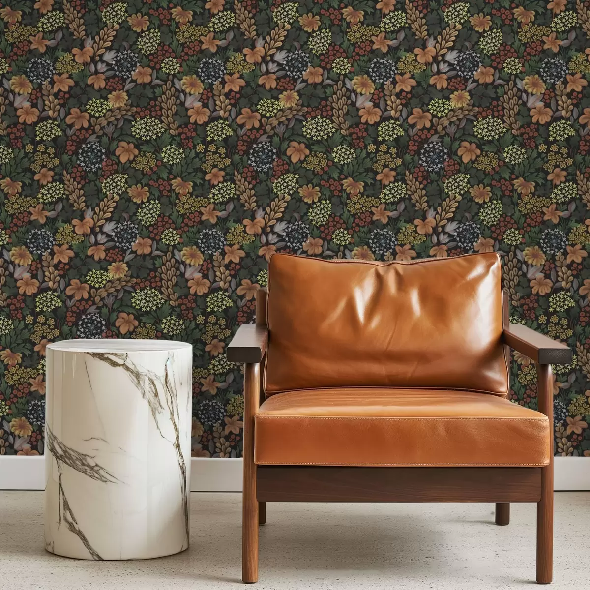 Ταπετσαρία Ζεστός νυχτερινός κήπος με κίτρινα λουλούδια και πλούσιο φύλλωμα a00996v1