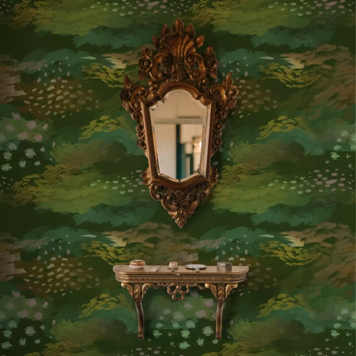 Ταπετσαρία Πλούσια πράσινη αφαίρεση με ενεργητικές πινελιές a00999v3