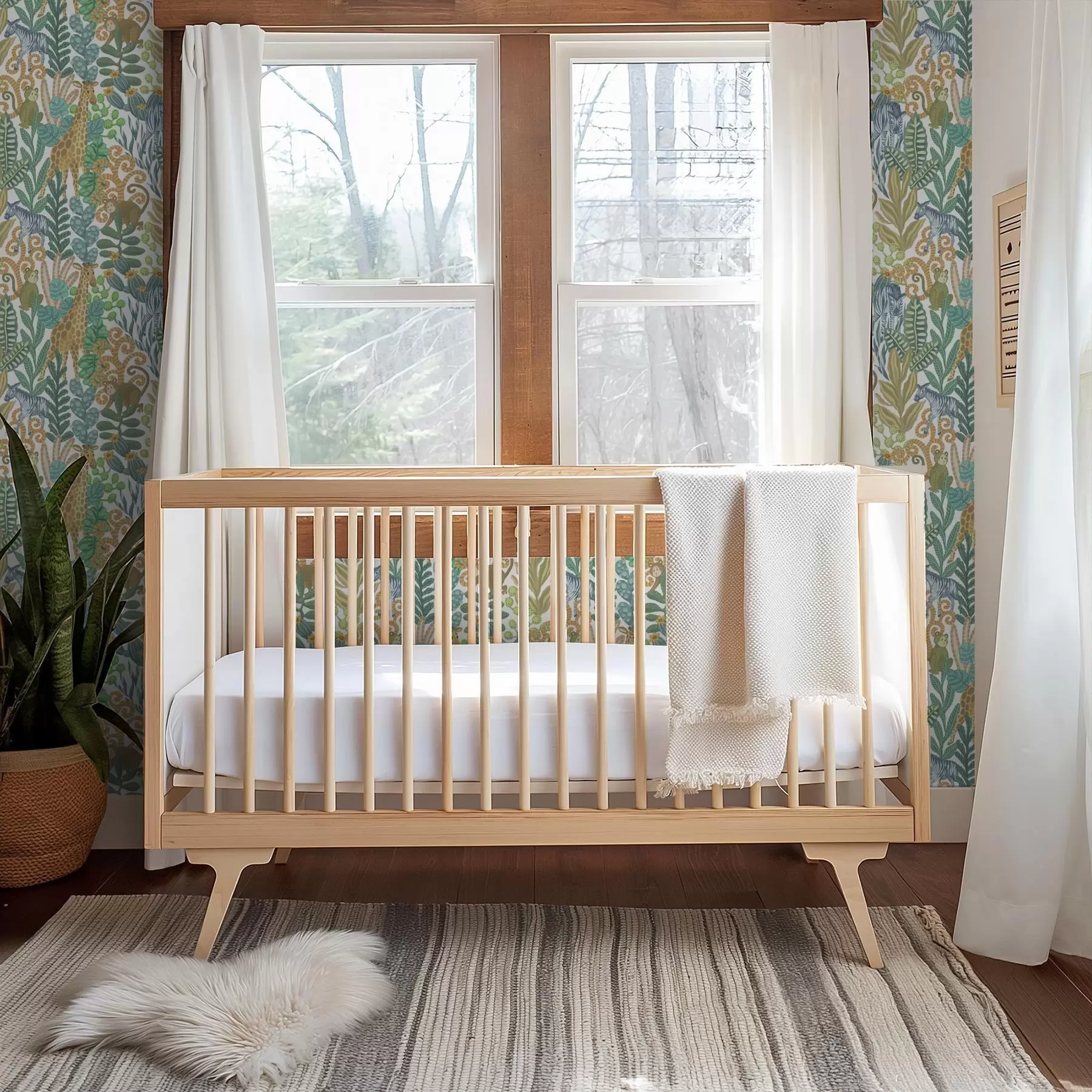 τοιχογραφίες Χαρούμενα ζώα της σαβάνας ανάμεσα σε φύλλα σε λευκό φόντο a01000