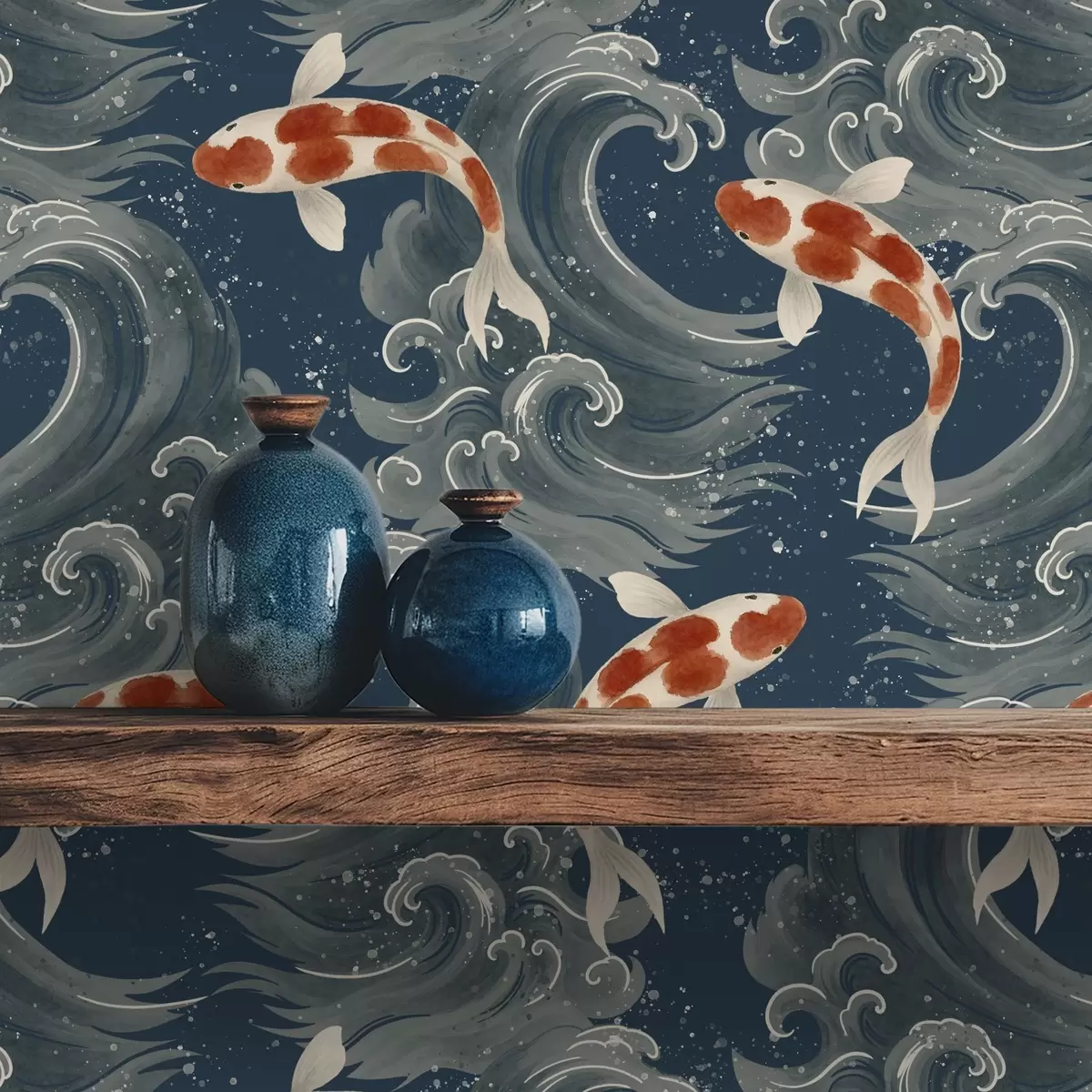 Ταπετσαρία Κοί ψάρια κολυμπούν ανάμεσα σε δραματικά κύματα του ωκεανού a01019