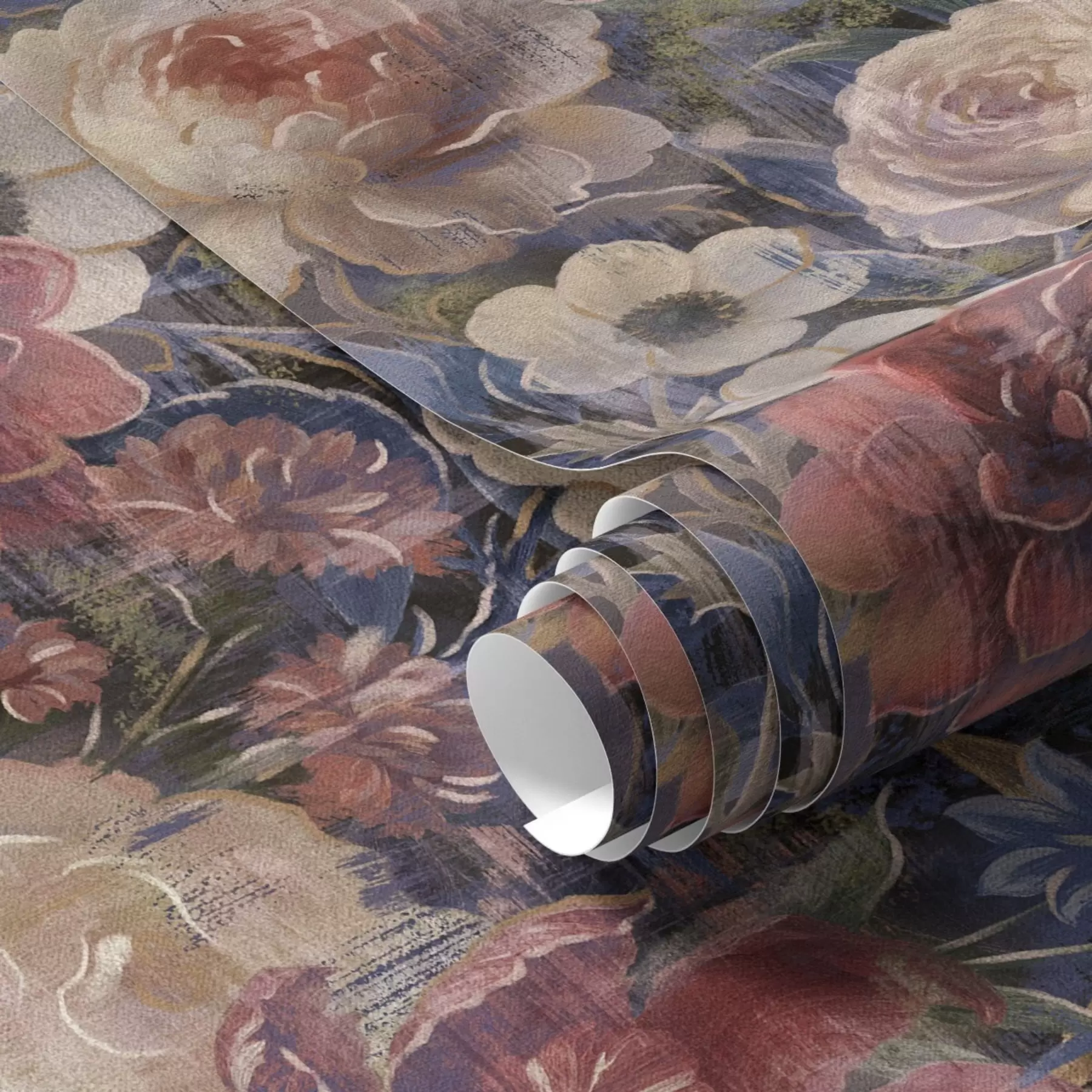 τοιχογραφίες Ζωγραφικό μπουκέτο με μεγάλα λουλούδια σε βαθύ ινδικο φόντο a01021