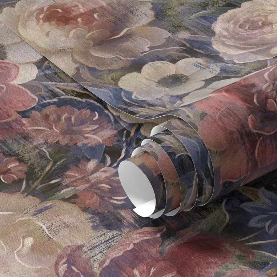 τοιχογραφίες Ζωγραφικό μπουκέτο με μεγάλα λουλούδια σε βαθύ ινδικο φόντο a01021