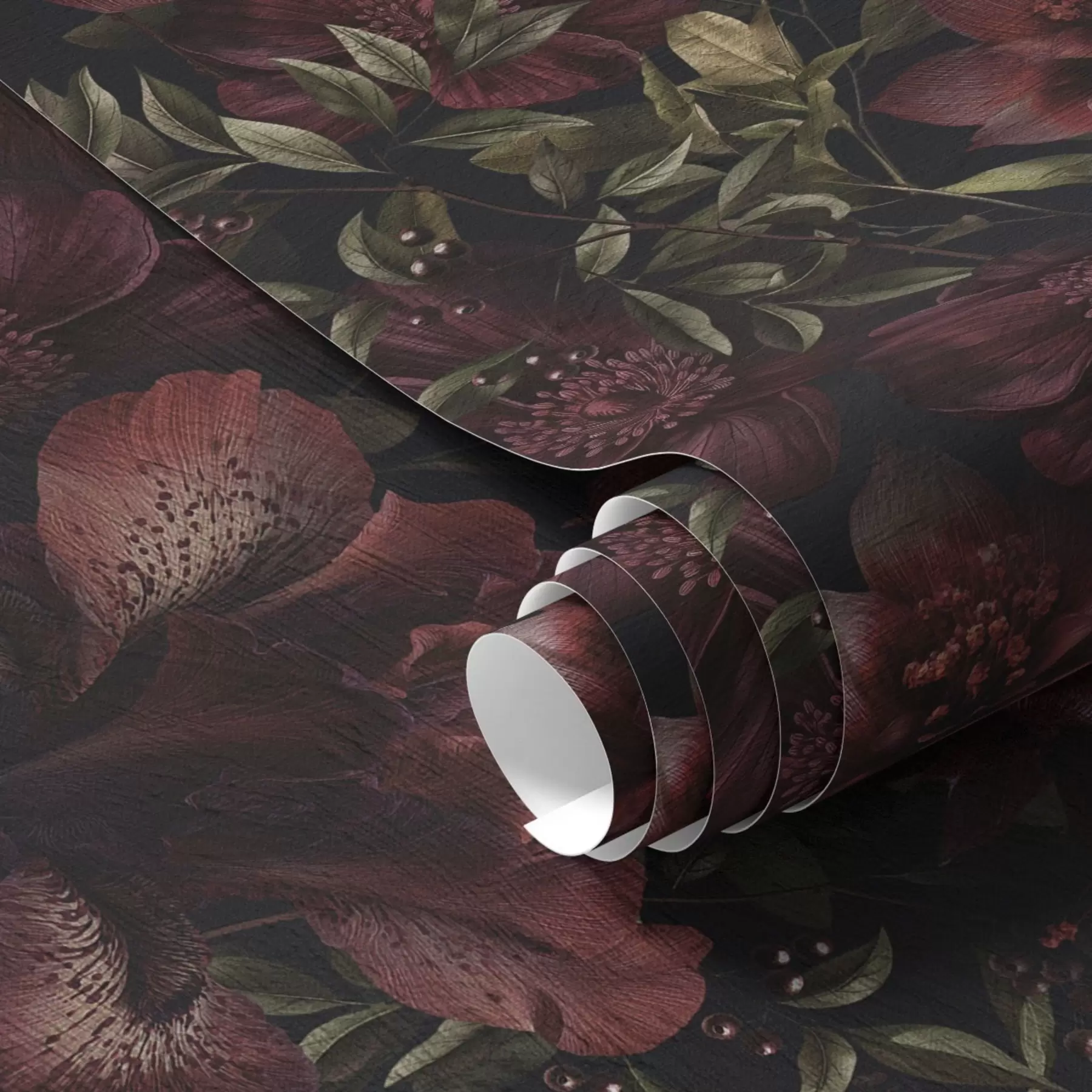 τοιχογραφίες Πλούσια μπορντό λουλούδια σε σκούρο φόντο a01032