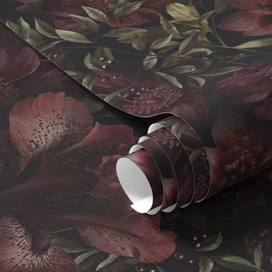 τοιχογραφίες Πλούσια μπορντό λουλούδια σε σκούρο φόντο a01032