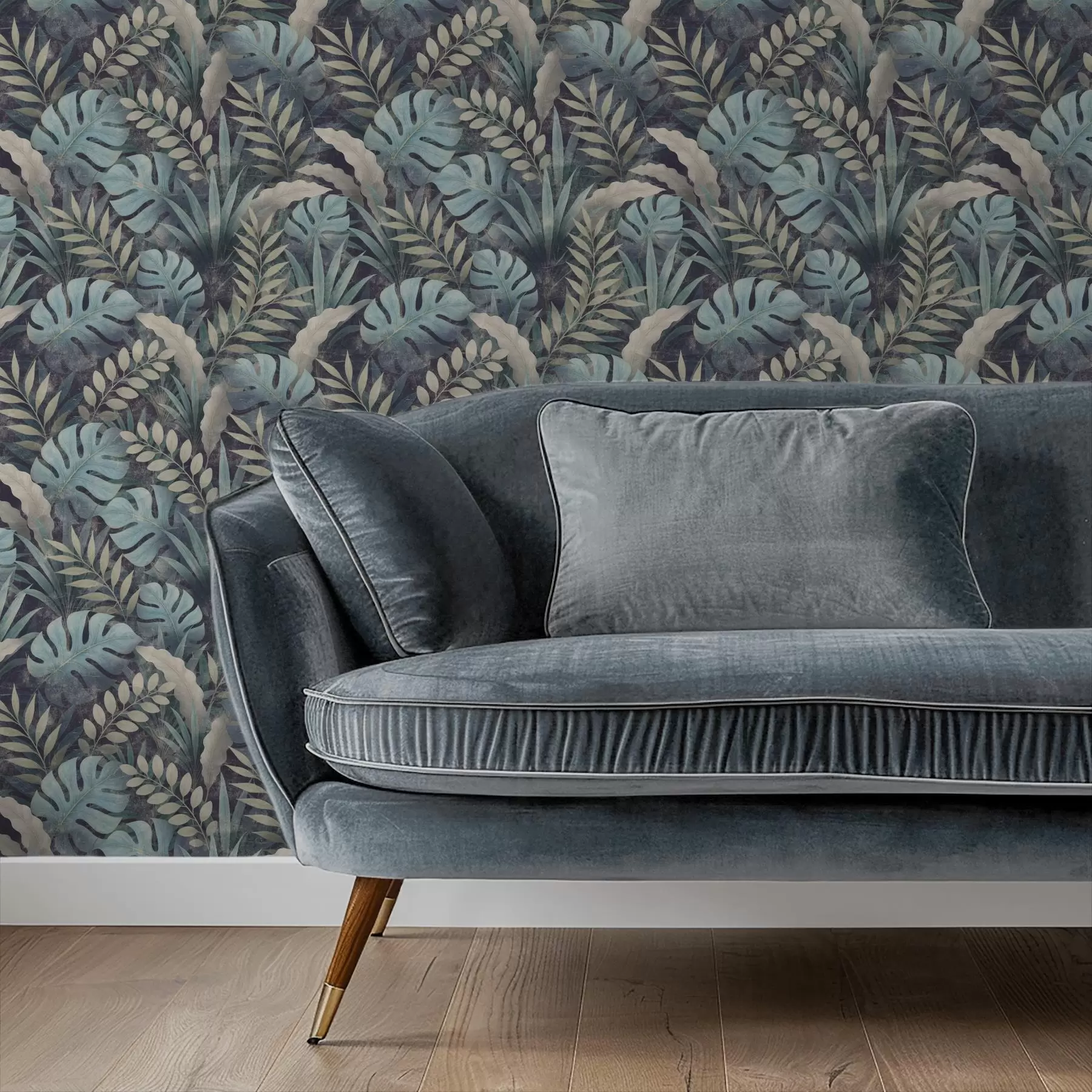 τοιχογραφίες Τροπικό φύλλωμα σε δροσερούς μπλε-πράσινους τόνους a01035