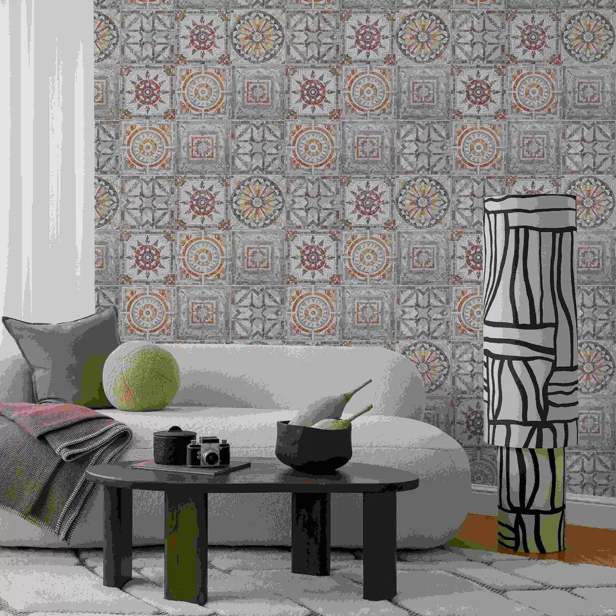 Ταπετσαρία Παλιά πέτρινα μωσαϊκά μενταγιόν με φθαρμένα στοιχεία a01042